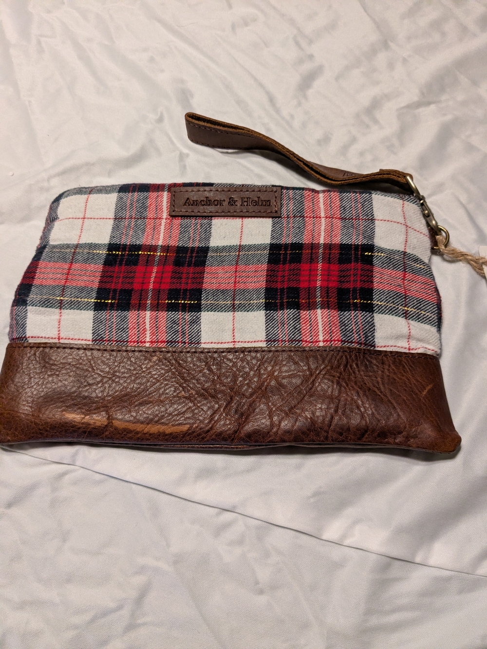 Anchor & Helm Handmade Red Plaid Leather Accent Wristlet